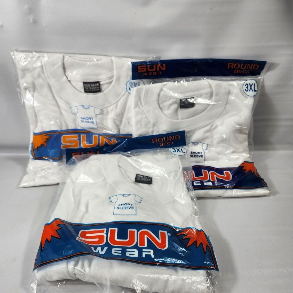 (3) Sun wear Crew Neck Short Sleeve White T-Shirt Men's 3X  NEW